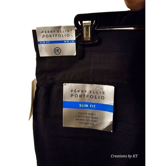 Perry Ellis Portfolio Slim Fit Black Dress Pant Slacks W38 x L30 NWOT - Picture 3 of 9